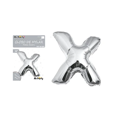 GLOBO METALICO PLATEADO 40CM LETRA X - 1