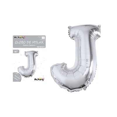 GLOBO METALICO PLATEADO 40CM LETRA J - 1