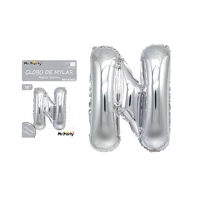 GLOBO METALICO PLATEADO 40CM LETRA N - 1