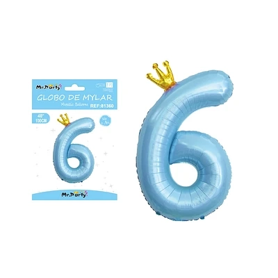 GLOBO METALICO CELESTE 100CM NUMERO 6 - 2