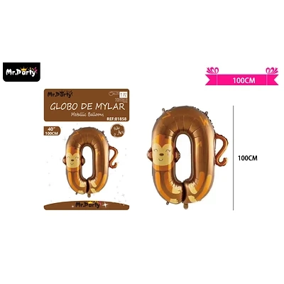 GLOBO METALICO ANIMAL 100CM NUMERO 0 - 1
