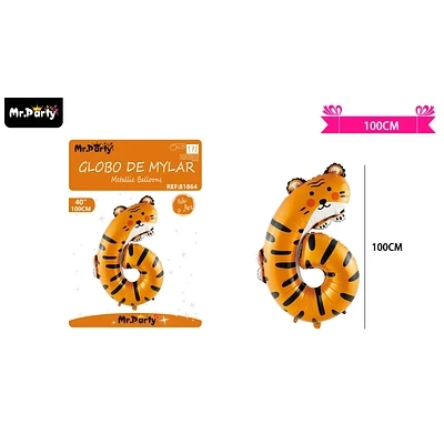 GLOBO METALICO ANIMAL 100CM NUMERO 6 - 1