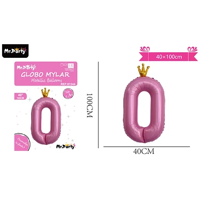 GLOBO METALICO ROSADA 100CM NUMERO 0 - 1