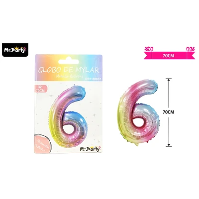 GLOBO METALICO MULTICOLOR 70CM NUMERO 6 - 1