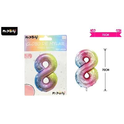 GLOBO METALICO MULTICOLOR 70CM NUMERO 8 - 1