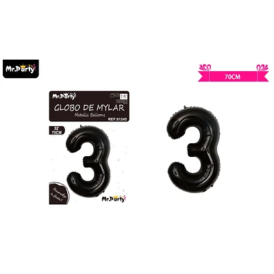 GLOBO METALICO NEGRO 70CM NUMERO 3 - 1