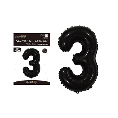 GLOBO METALICO NEGRO 70CM NUMERO 3 - 2