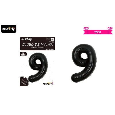 GLOBO METALICO NEGRO 70CM NUMERO 9 - 1