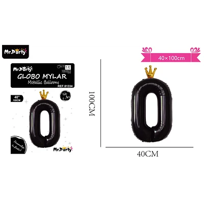 GLOBO METALICO NEGRO 40*100CM NUMERO 0 - 1