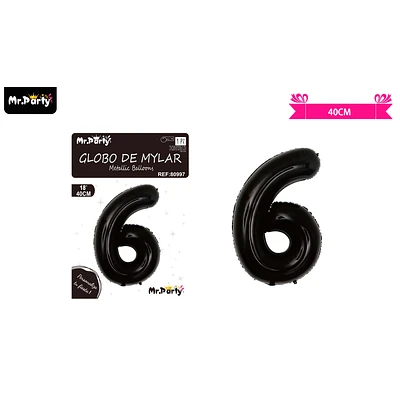 GLOBO METALICO NEGRO 40CM NUMERO 6 - 1