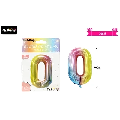 GLOBO METALICO MULTICOLOR 70CM NUMERO 0 - 1