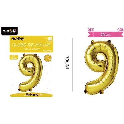 GLOBO METALICO DORADO 70CM NUMERO 9 - 1