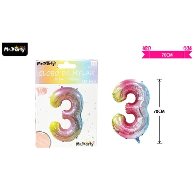 GLOBO METALICO MULTICOLOR 70CM NUMERO 3 - 1
