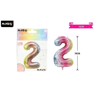 GLOBO METALICO MULTICOLOR 70CM NUMERO 2 - 1