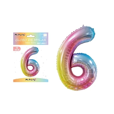 GLOBO METALICO MULTICOLOR 40CM NUMERO 6 - 2
