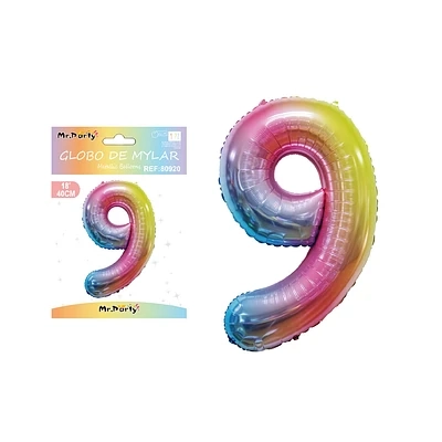 GLOBO METALICO MULTICOLOR 40CM NUMERO 9 - 2