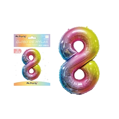 GLOBO METALICO MULTICOLOR 40CM NUMERO 8 - 2
