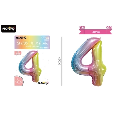 GLOBO METALICO MULTICOLOR 40CM NUMERO 4 - 1