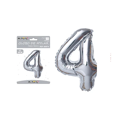 GLOBO METALICO PLATEADO 40CM NUMERO 4 - 1
