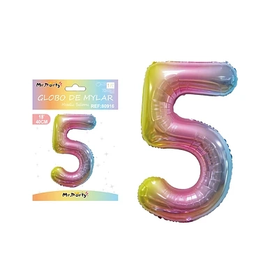 GLOBO METALICO MULTICOLOR 40CM NUMERO 5 - 2