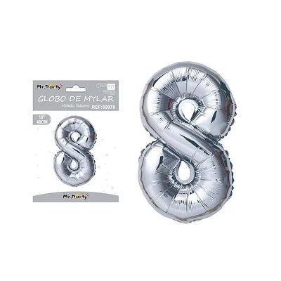 GLOBO METALICO PLATEADO 40CM NUMERO 8 - 1