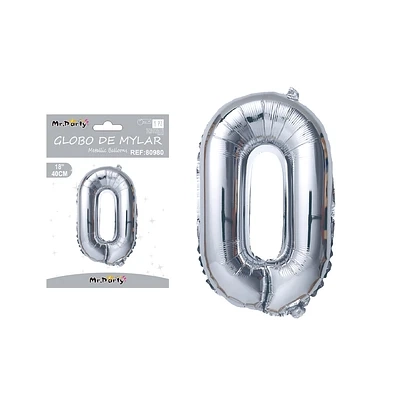 GLOBO METALICO PLATEADO 40CM NUMERO 0 - 2