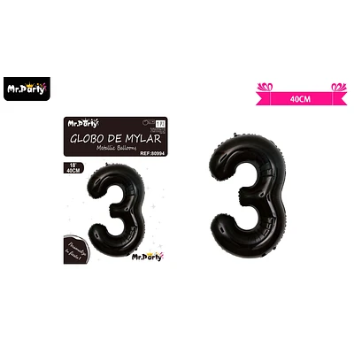 GLOBO METALICO NEGRO 40CM NUMERO 3 - 1
