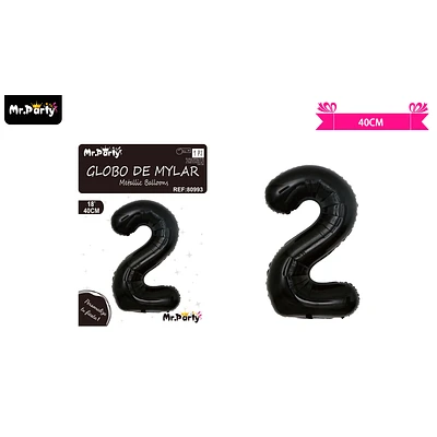 GLOBO METALICO NEGRO 40CM NUMERO 2 - 1