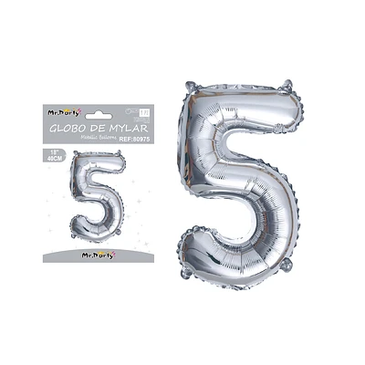 GLOBO METALICO PLATEADO 40CM NUMERO 5 - 1