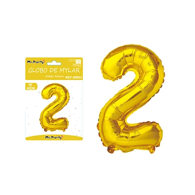 GLOBO METALICO DORADO 40CM NUMERO 2 - 1