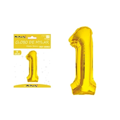 GLOBO METALICO DORADO 40CM NUMERO 1 - 1