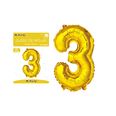 GLOBO METALICO DORADO 40CM NUMERO 3 - 1