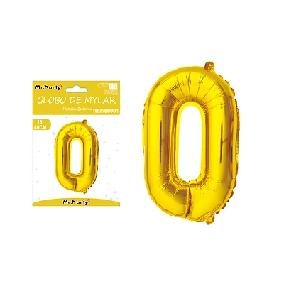 GLOBO METALICO DORADO 40CM NUMERO 0 - 1