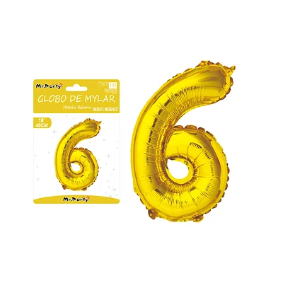 GLOBO METALICO DORADO 40CM NUMERO 6 - 1