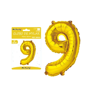 GLOBO METALICO DORADO 40CM NUMERO 9 - 1