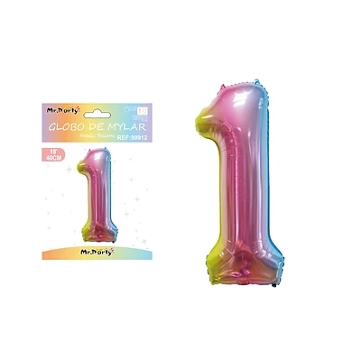 GLOBO METALICO MULTICOLOR 40CM NUMERO 1 - 2