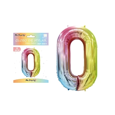 GLOBO METALICO MULTICOLOR 40CM NUMERO 0 - 2