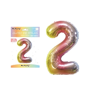 GLOBO METALICO MULTICOLOR 40CM NUMERO 2 - 2