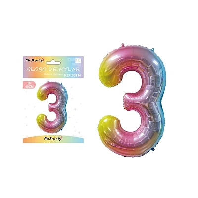 GLOBO METALICO MULTICOLOR 40CM NUMERO 3 - 2