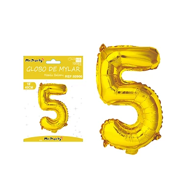 GLOBO METALICO DORADO 40CM NUMERO 5 - 1