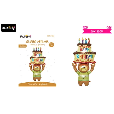 GLOBO METALICO OSO CON TORTA 59*123CM - 1