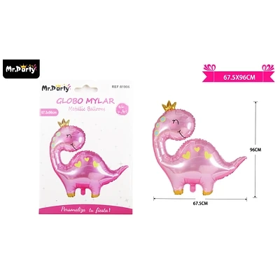 GLOBO METALICO DINOSAURIO CON CORONA ROSADO 67.5*96CM - 1