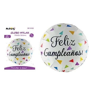 GLOBO METALICO REDONDO FELIZ CUMPLEAÑOS 45CM - 2