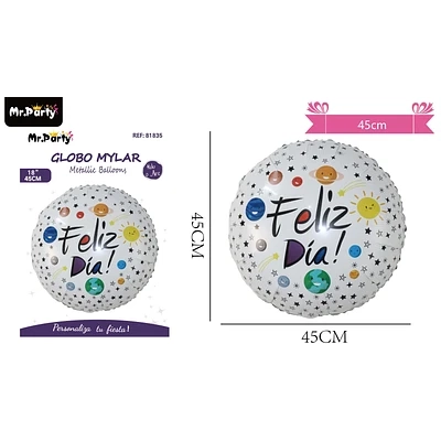 GLOBO METALICO REDONDO FELIZ DIA 45CM - 1