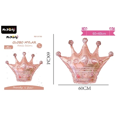 GLOBO METALICO CORONA DORADO ROSA 60*60CM - 1