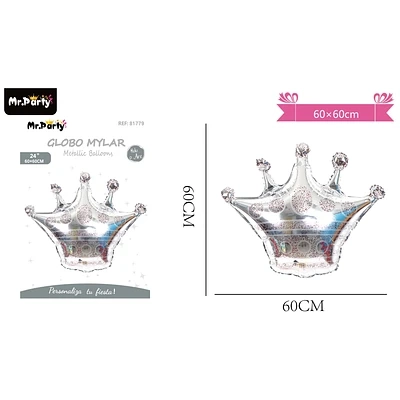 GLOBO METALICO CORONA PLATEADO 60*60CM - 1