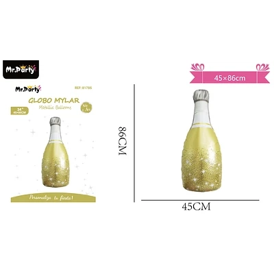 GLOBO METALICO BOTELLA DE CHAMPAN DORADO 86*45CM - 1