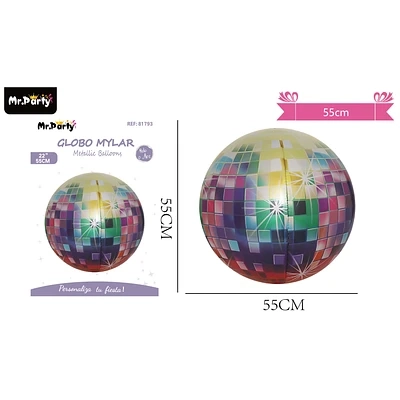 GLOBO METALICO BOLA DISCO 4D MULTICOLOR 55CM - 1