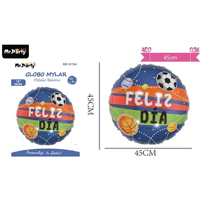 GLOBO METALIZADO FELIZ DIA FUTBOL 45CM - 1