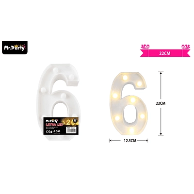 NUMERO 6 CON LUZ LED 22CM - 1
